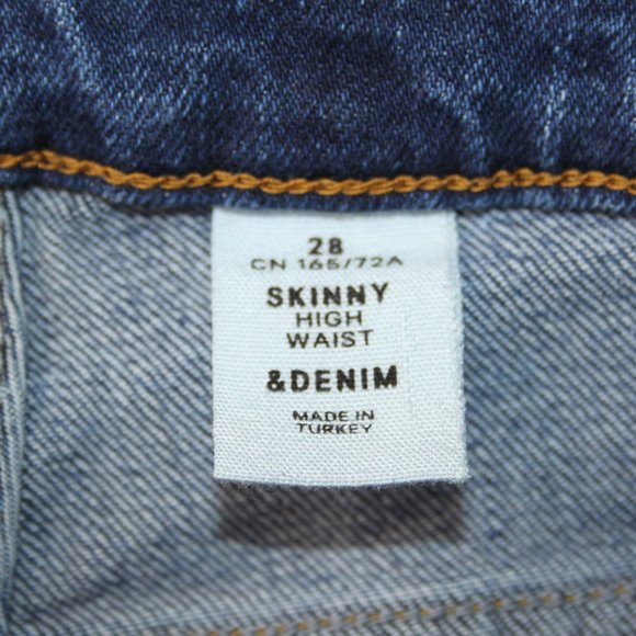 H&M &DENIM SKINNY HIGH WAIST DENIM JEANS SZ 28 DISTRESSED WOMENS RAW HEM COTTON - Picture 9 of 16